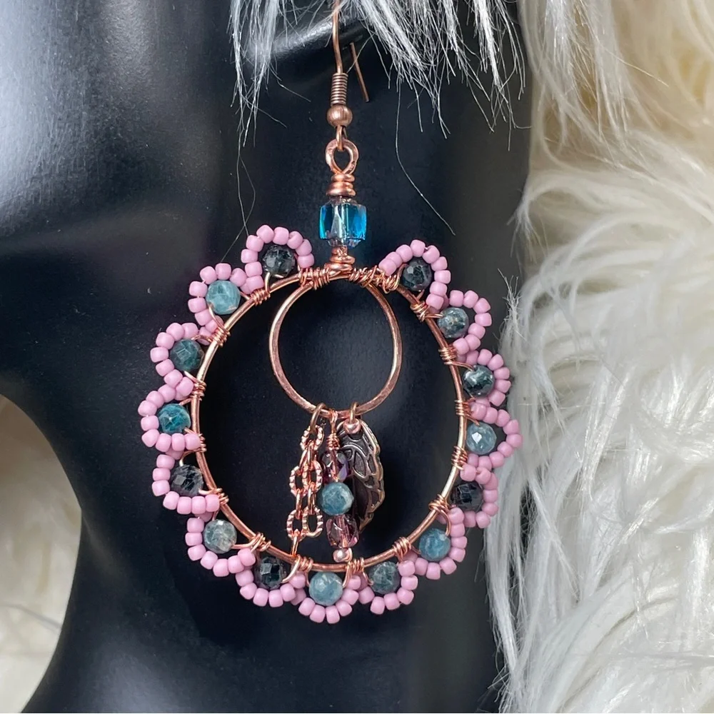 Midnight Garden Tourmaline Hoops Copper Artisan Earrings